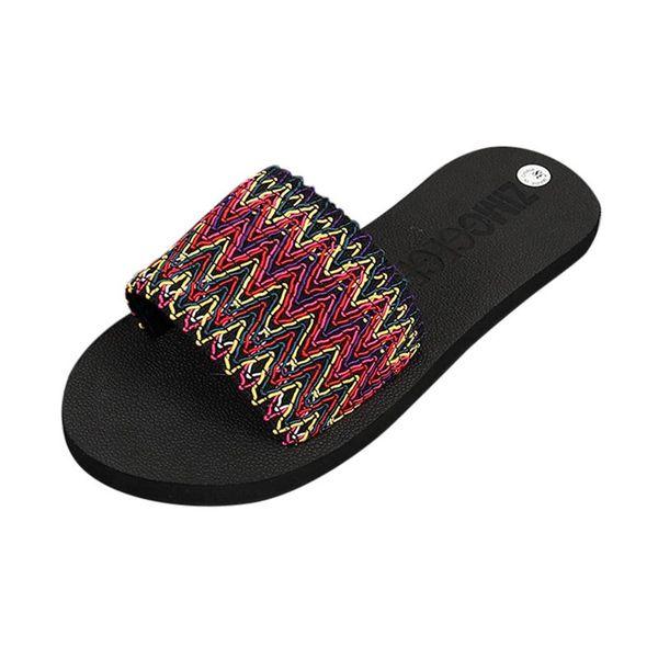 

rome national style slippers women floral flat with comfortabl flip flops summer shoes kapcie footwear a40, Black