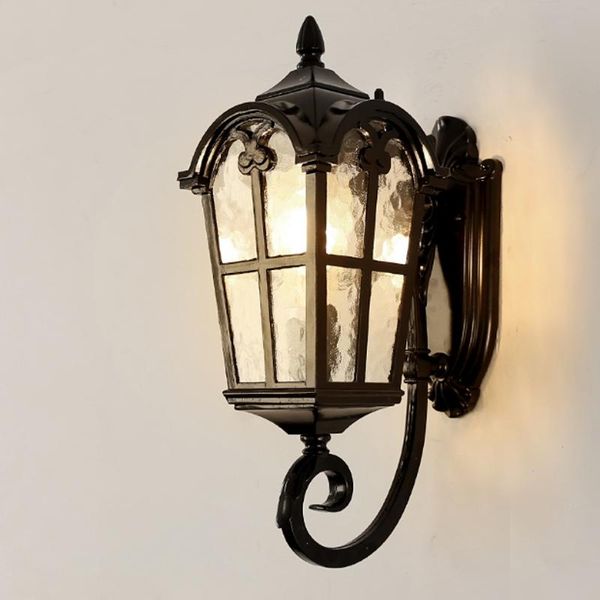 

european outdoor wall light waterproof water pattern glass retro villa garden e27 aluminum black sweep gold decorative lamp lamps