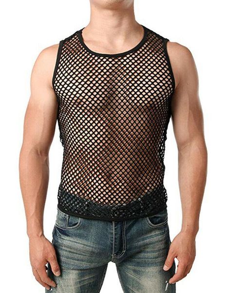 

bras sets hirigin transparent undershirt see though sleeveless shirt mesh breathable bodybuilding fitness vest men singlet, Red;black