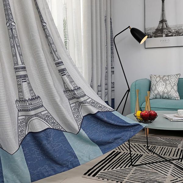 

curtain & drapes 2021 modern minimalist nordic eiffel tower cotton and linen velvet full blackout curtains for living dining room bedroom
