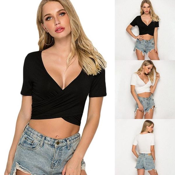 

stretchy crop short sleeve shirt women 2021 summer casual tight rib-knitted female tee camiset mujer women's t-shirt, White