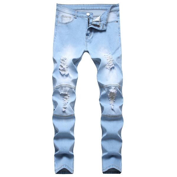 Männer Jeans Mann Weiß Mittlere Hohe Taille Stretch Denim Hosen Zerrissene Dünne Dünne Falte Für Männer Jean Casual Mode persönlichkeit Hose