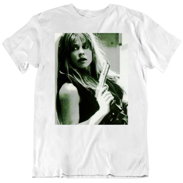 

sarah connor terminator linda hamilton movie fan t shirt, White;black