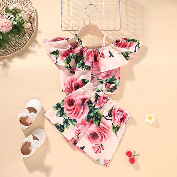 Mädchen Kleidung Set Blume Hosenträger Top + Hosen Mutli Muster Sommer 2021 Kinder Kleidung Boutique 1-5T Kinder ärmellose 2 PC Anzug Mode