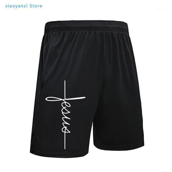 

fashion brand black men gyms shorts fitness bodybuilding short arrival jesus christian cross printed male sweatpants men's, White;black