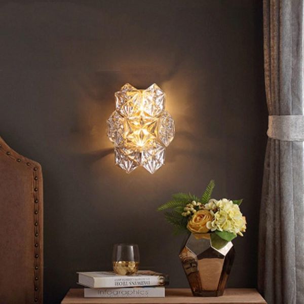

nordic loft light luxury led k9 crystal copper wall lamp creative warm bedroom bedside corridor bar aisle sconce lighting