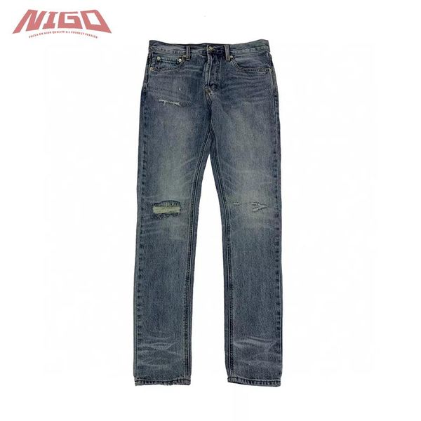 

men's jeans nigo f 21ss 7th cutting destroy denim pants code@f28, Blue
