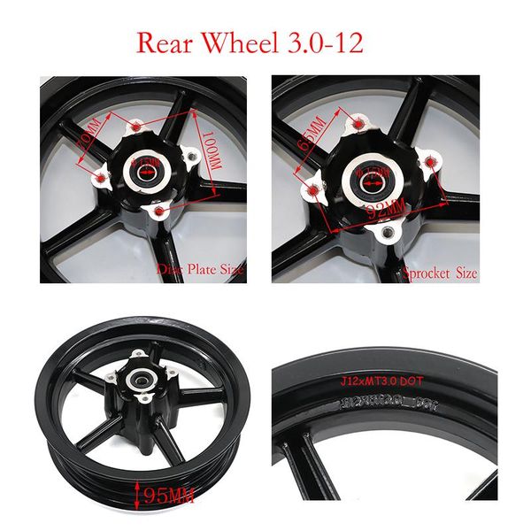 

motorcycle wheels & tires 12/15mm hole 2.50/2.75-12inch front 3.00/3.50-12inch rear dirt bike pit vacuum wheel rim hub