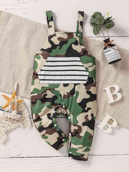 

baby striped & camo print overall jumpsuit she, Blue