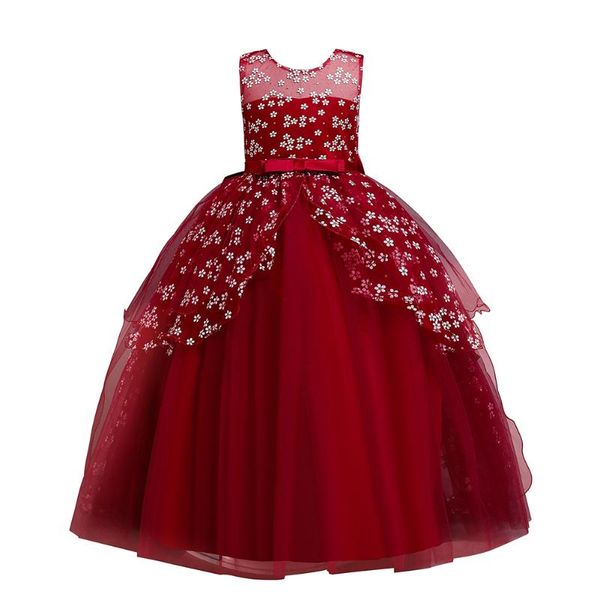 

flower lace kids dresses for girls elegant party children vintage evening clothing princess vestidos de verano 8 10 12 years girl's, Red;yellow