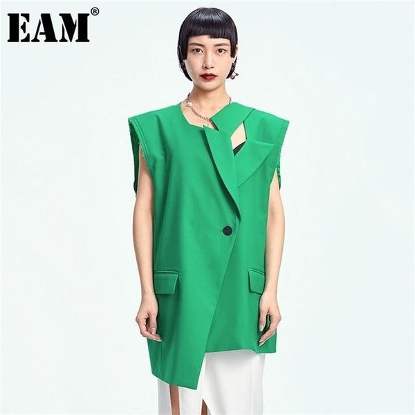 

[eam] women loose fit green big size hollow out asymmetrical vest lapel sleeveless fashion spring summer 1dd7291 210909, Black;white