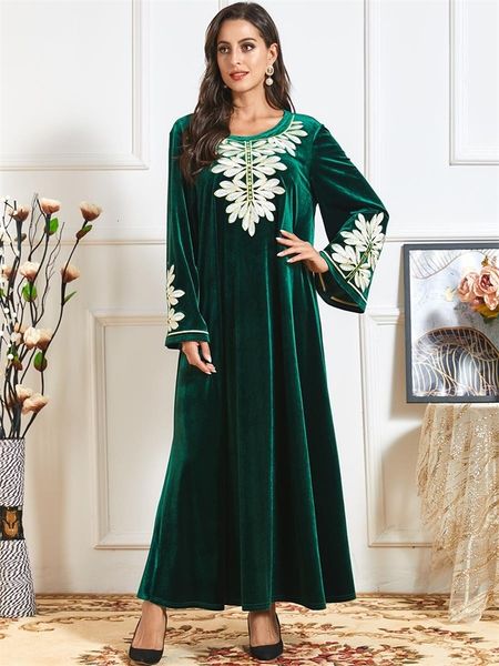 

embroidered the long-sleeve neck lets arab clothes plus size maxi dress for women winter 2021 ethnic velvet, Black;gray