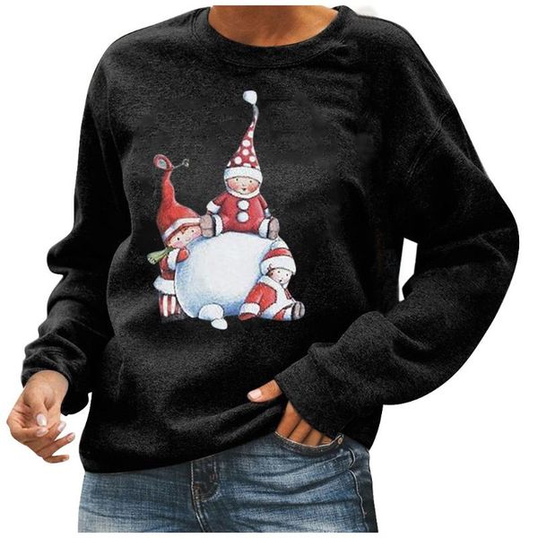 

ostrich women's casual loose long sleeve sweatshirt pullover rave festival clothing cute plus size santa claus print top, Black