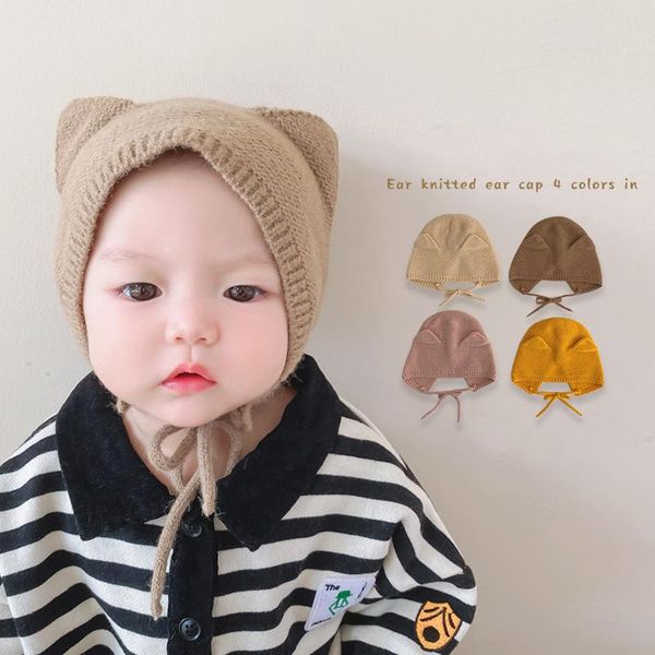 

caps & hats autumn winter baby hat boys girls beanies fashion cat ears bonnet infant toddler kids outdoor warm knitted beanie cap, Yellow