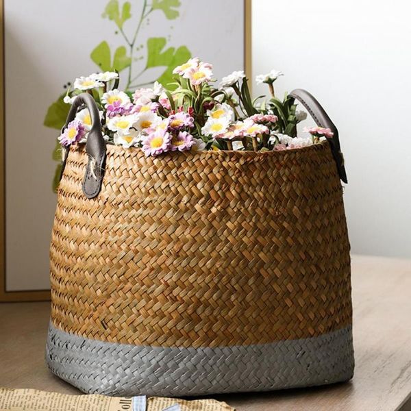 

flower basket eco-friendly anti-deform straw storage for home pot drop organizer 2021 baskets
