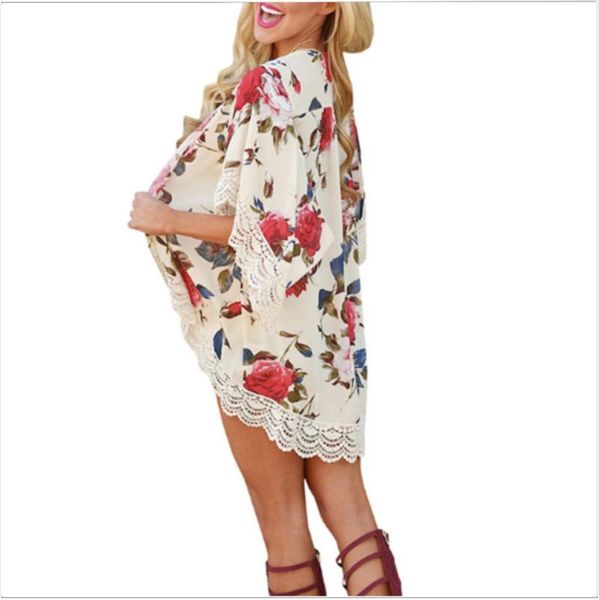 

women's swimwear chiffon and lace ladies cardigan beach kimono, White;black