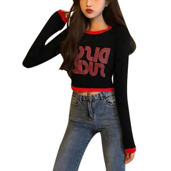 

women's sweaters women autumn winter letter print slim long-sleeved round collar bottom knit sweater, White;black