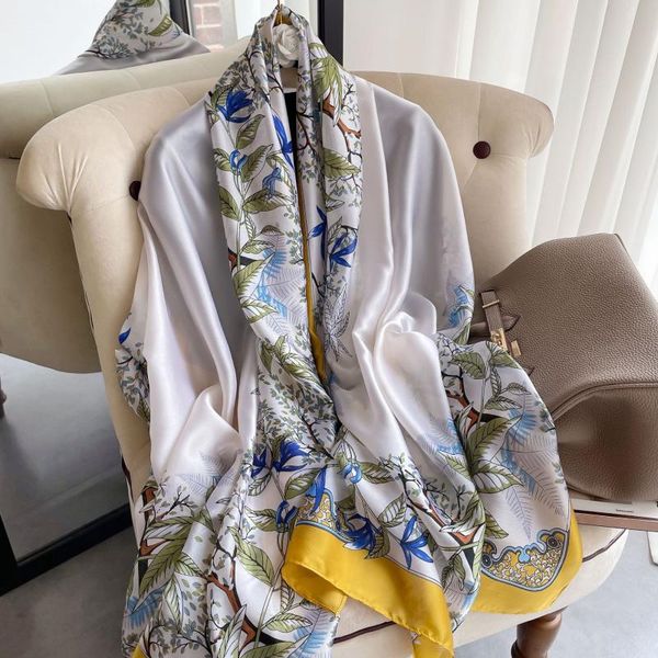 

scarves 2021 spring summer thin silk scarf women artificial fashion long sunscreen shawl beach towel wholesale, Blue;gray