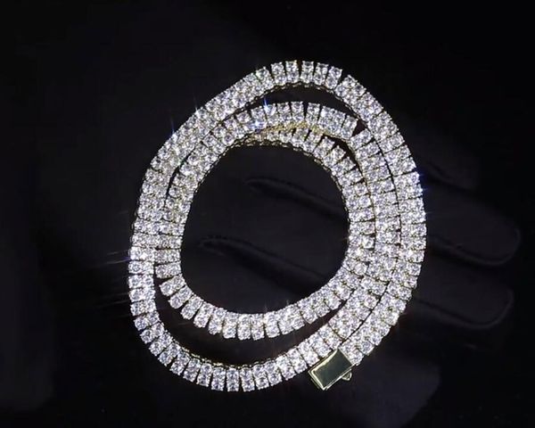 

3mm 2 row 14k gold finish tennis chain choker lab diamond zircon silver plated hip hop necklace 18inch 22inch, Black