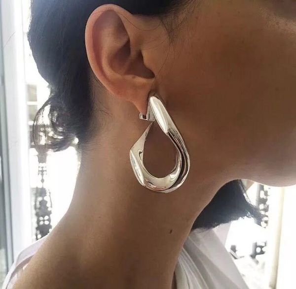 

rongho vintage metal irregular geometric hoop earrings for women gold fashion punk jewelry & huggie, Golden;silver