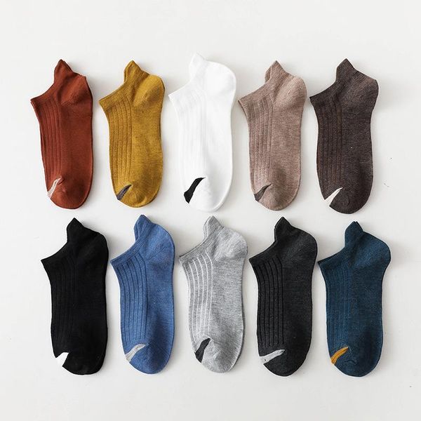 

men's socks 5 pairs low tube pure cotton men set ventilation summer spring gift soft korean fashion street styl middle skarpetka, Black