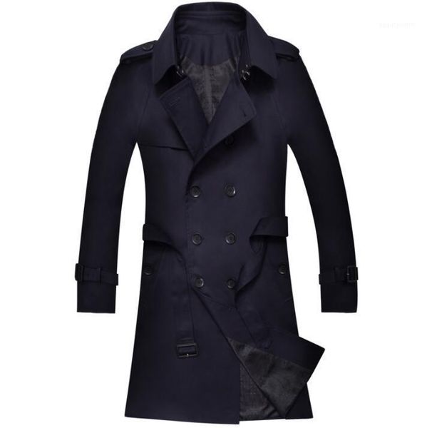 

mens trench coats blue spring autumn man middle length coat men double breasted clothes slim fit overcoat long sleeve korean men's, Tan;black