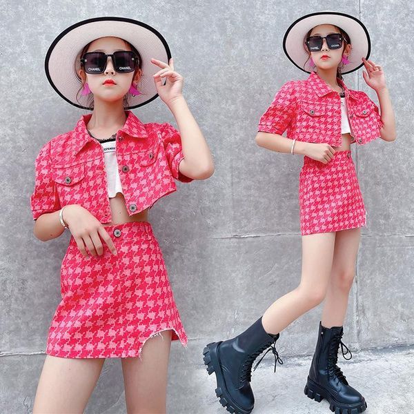 

clothing sets girls' summer suits 2021 children's western clothes big girl's korean fashion red shirt skirt 2pcs1, White