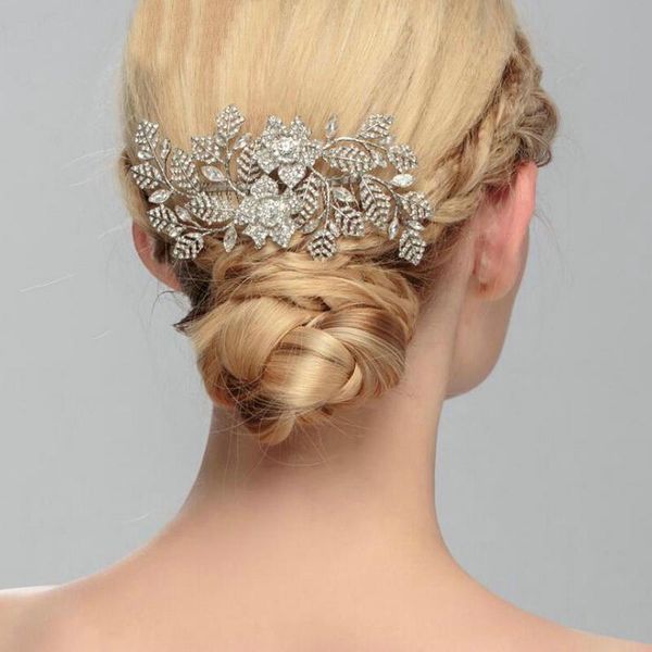

hair clips & barrettes elegant crystal rhinestone flora leaf wedding headpiece gorgeous bridal bridesmaid comb, Golden;silver