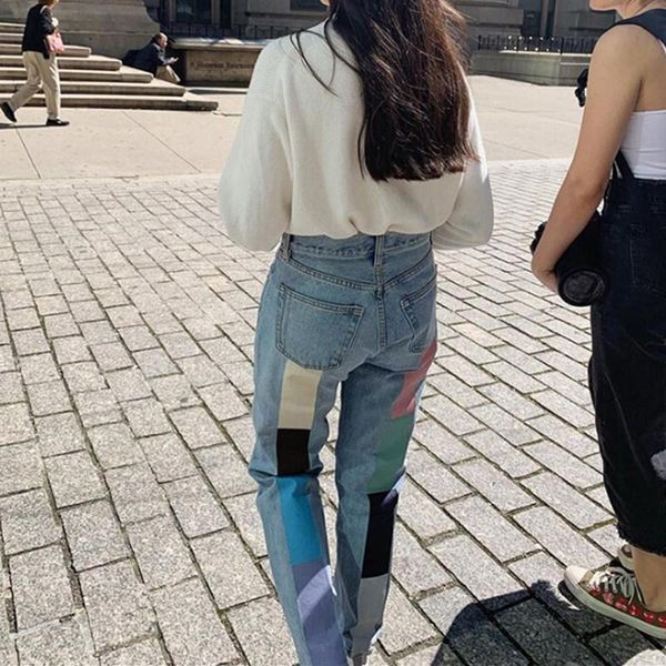 

ladies jeans print size ripped boyfriend for women high waist distressed mom woman loose harem denim pants femme women's, Blue