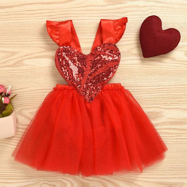 

girl's dresses baby girls sequins love one-piece dress for toddler red lace valentine's day tutu strap infant party princess vesti, Red;yellow