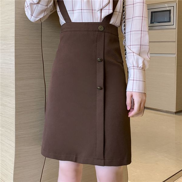 

skirts autumn vintage high waist long line belt buttocks skirt female, Black