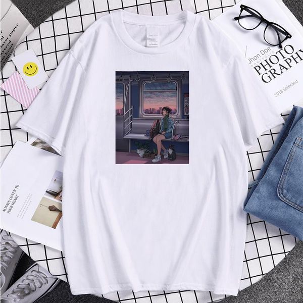 

men's t-shirts tshirts night overload in oimachi metro printed tshirt mansharajuku soft male summer loose tee shirts fashion clothing, White;black