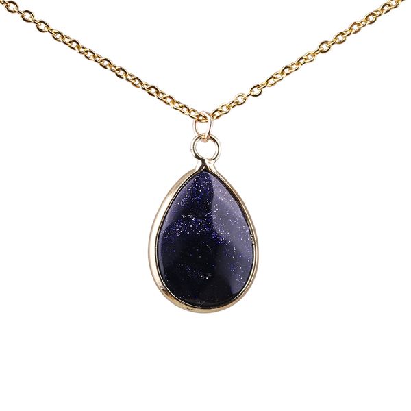 

blue sand copper pendant stainless steel chain necklace, Silver