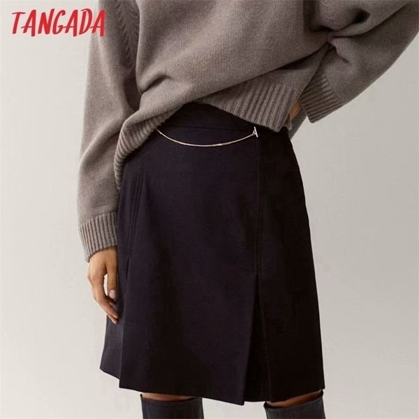 

tangada autumn winter women chain decorate black skirts faldas mujer zipper female mini skirt 4c78 210329