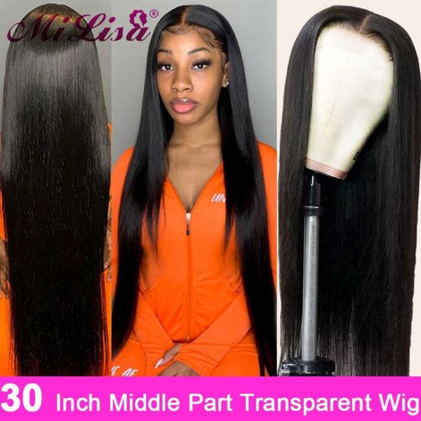 

lace wigs 30 inch brazilian straight frontal wig 13x6x1 transparent preplucked front human hair for women natural, Black;brown