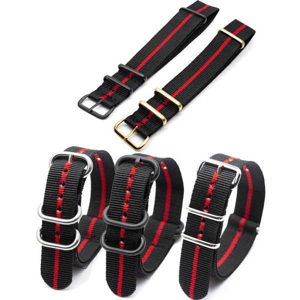 

watch bands soft breathable nylon strap replacement belt 18mm 20mm 22mm 24mm 2 black 1 red sports watchband for adjustable buckle, Black;brown
