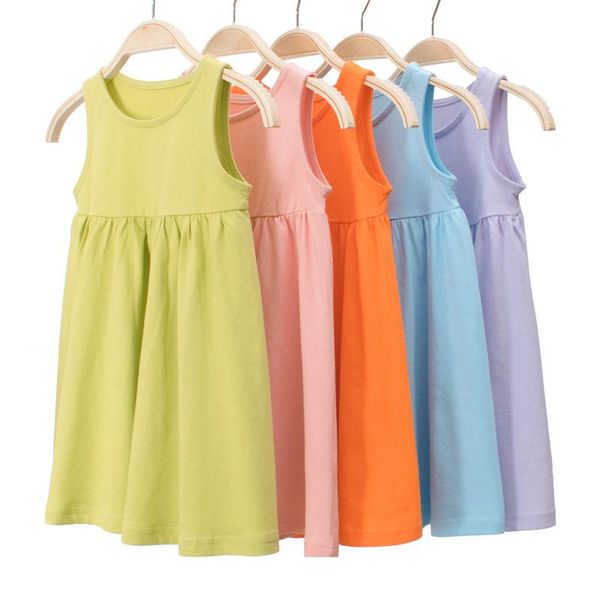

girl's dresses summer 2021 girls casual solid sleeveless vest toddler girl kids boutique clothes 2 3 4 5 6 7 8 years, Red;yellow