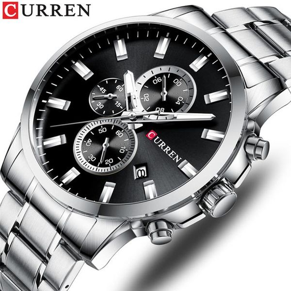 

wristwatches curren watch men fashion quartz business watches steel waterproof sports chronograph relogio masculino, Slivery;brown