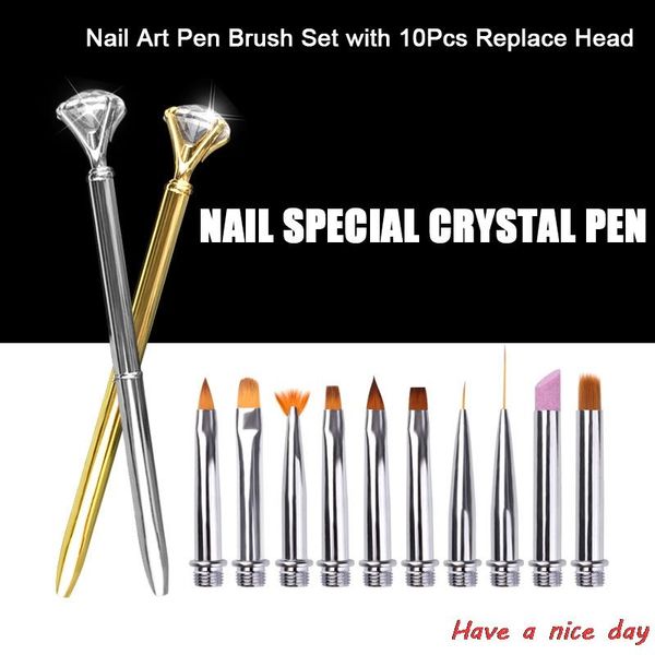 

nail art kits 10pcs pen brush with replace head flower drawing cuticle remover kit