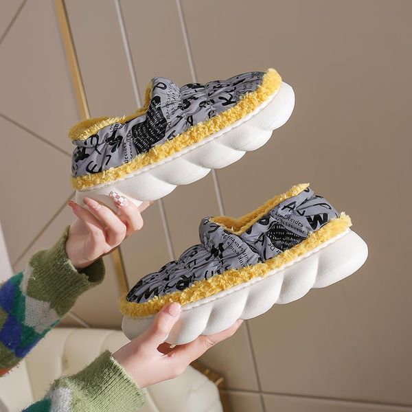 

slippers winter platform comfortable warm home cotton flats fashion sweet soft shallow designer women zapatillas mujer, Black