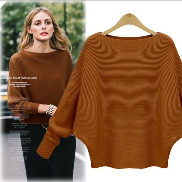 

2021 new european american straight neck sweater, uniform color, loose, leisure, long sleeve, bat, autumn and winter oxy3, White;black