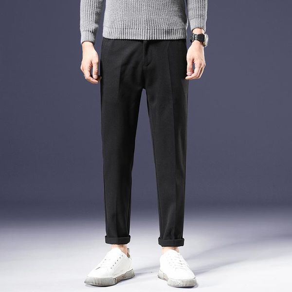 

men's suits & blazers high-quality autumn and winter thick suit pants, woolen straight-leg casual elastic waist trousers, White;black