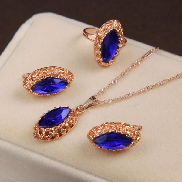 

earrings & necklace fashion gold color jewelry sets luxury water drop pendant ring crystal women wedding set, Silver