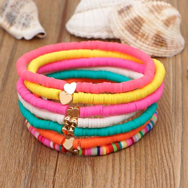 

beaded, strands bbrichy heart charm bracelets polymer clay bracelet for female summer heishi disc 4mm beaded braclets women 2021 fashion jew, Black