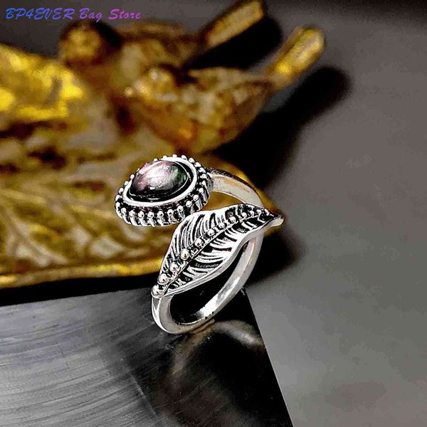 

adjustable ring with bohemian shell opening fashion creative leaf retro thai silver neutral ring, valentine's gift anillo g1125, Slivery;golden