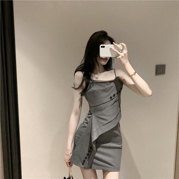 

casual dresses goohojio 2021 summer fashionable solid color sling women v-neck slim dress sleeveless backless mini, Black;gray
