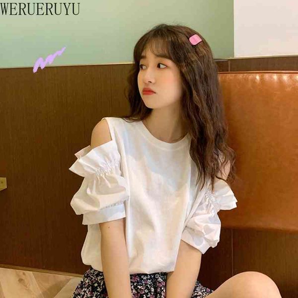 

werueruyu elegant croped corset women stylish puff sleeve vacation skinny casual streetwear female 210608, White