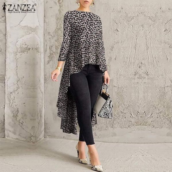 

women's blouses & shirts women summer blouse vintage floral printed asymmetrical long cfemale high low blusas tunic asual sleeve, White