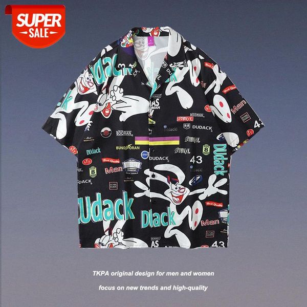 

tkpa street graffiti short-sleeved shirt men's hip-hop loose bf style casual flower women #ug75, White;black