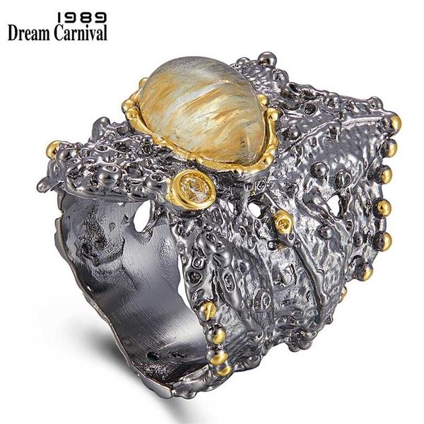 DreamCarnival1989 Anello gotico da donna esagerato Superficie ruvida Carattere forte Anguria Zircone Vintage Street Fashion WA11780 211217